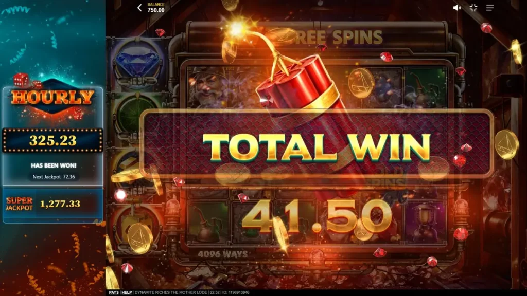 Tampilan visual slot Dynamite Riches The Mother Lode dengan latar belakang tambang emas.
